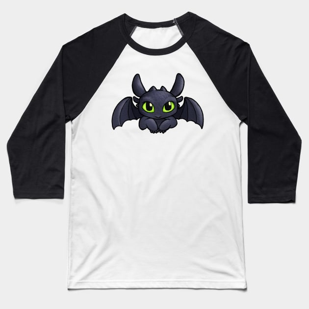 Dark Baby Dragon Baseball T-Shirt by Ellador